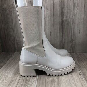 Steve Madden Chelsea Boots Womens 8.5 Hesitant Cream Leather Pull On Chunky